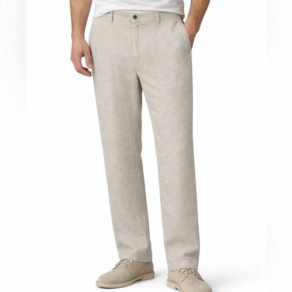 Alan Flusser Classic Fit Cream Linen Blend Casual Pants Men’s 38W 30L